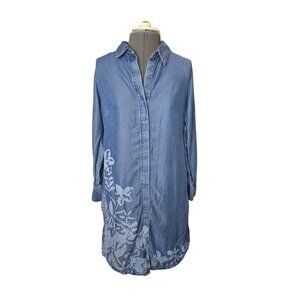 Denim Shirt Dress By Soft Surroundings XS Floral Pattern